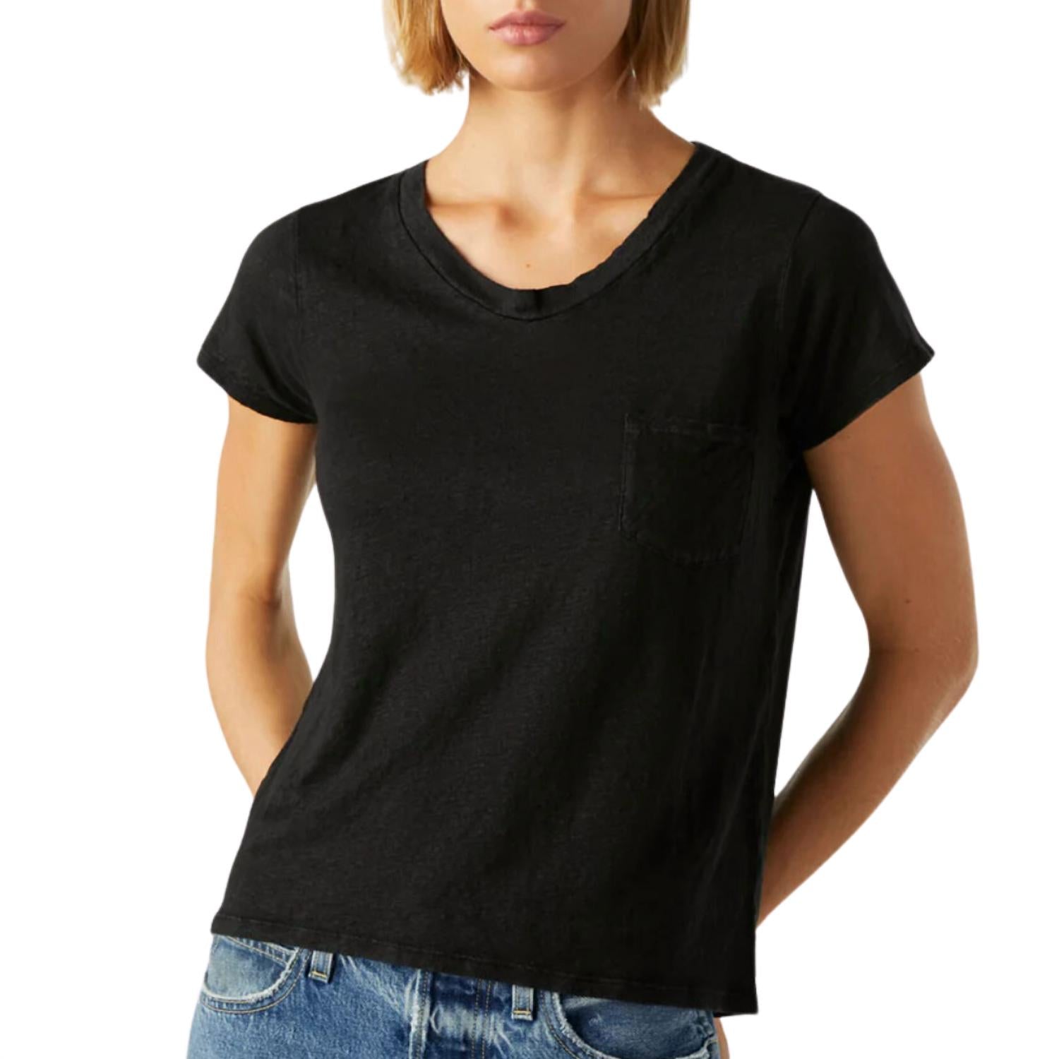 AMO Women's Sweetness V Neck Top in black - women's t-shirt