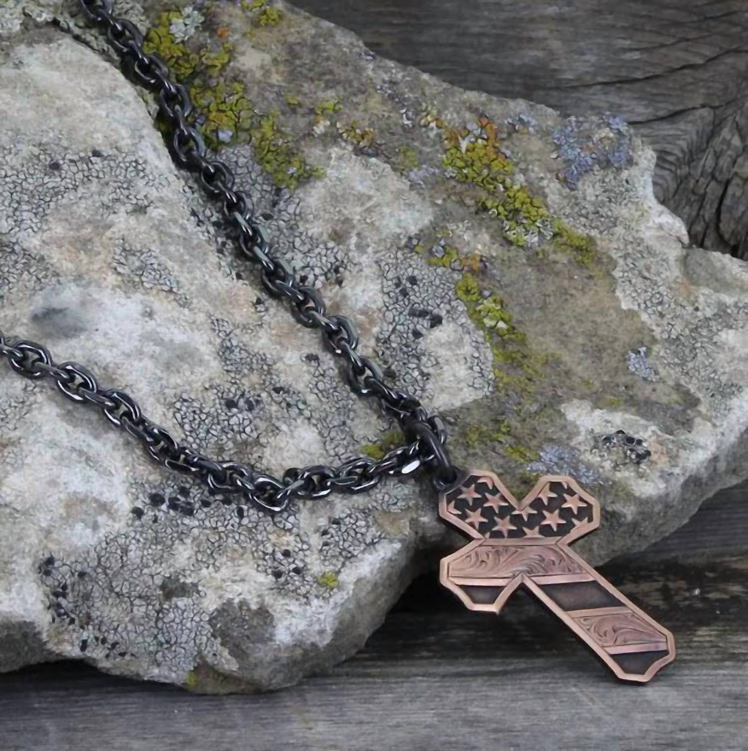 Montana Silversmiths - Men's Faded Glory Cross Usa Made Necklace