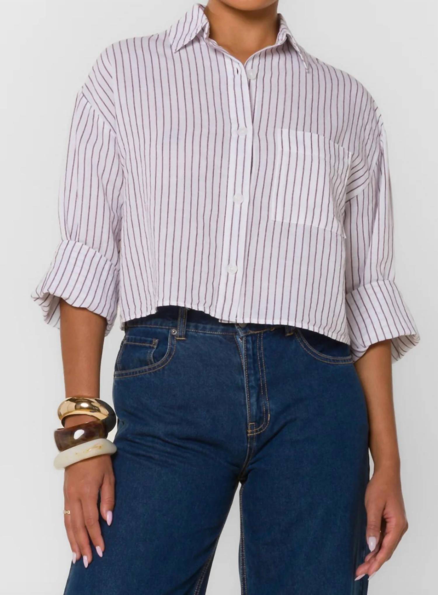 Velvet Heart - Cuffed Sleeve Crop Shirt