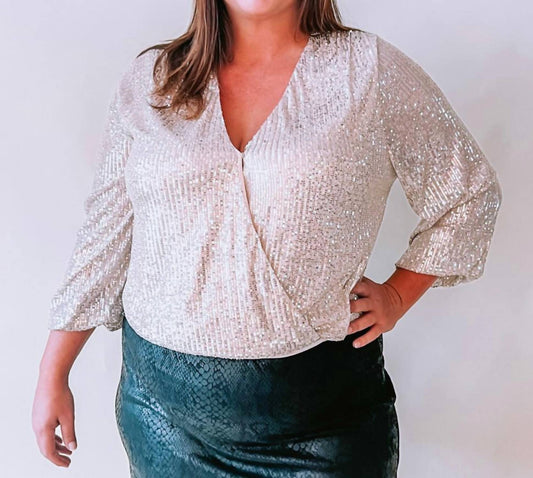 Gilli - Plus Size Sequin Long-sleeve Bodysuit
