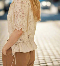 Mello - Zip Up Crocheted Laced Short Sleeve Top With Hood