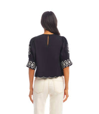 Karen Kane - Tesni Three Quarter Sleeve Embroidered Scallop Top