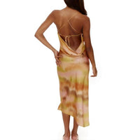 ANOTHER GIRL Asymmetric Cowl Slip Dress in sunset - women's dress - detail view