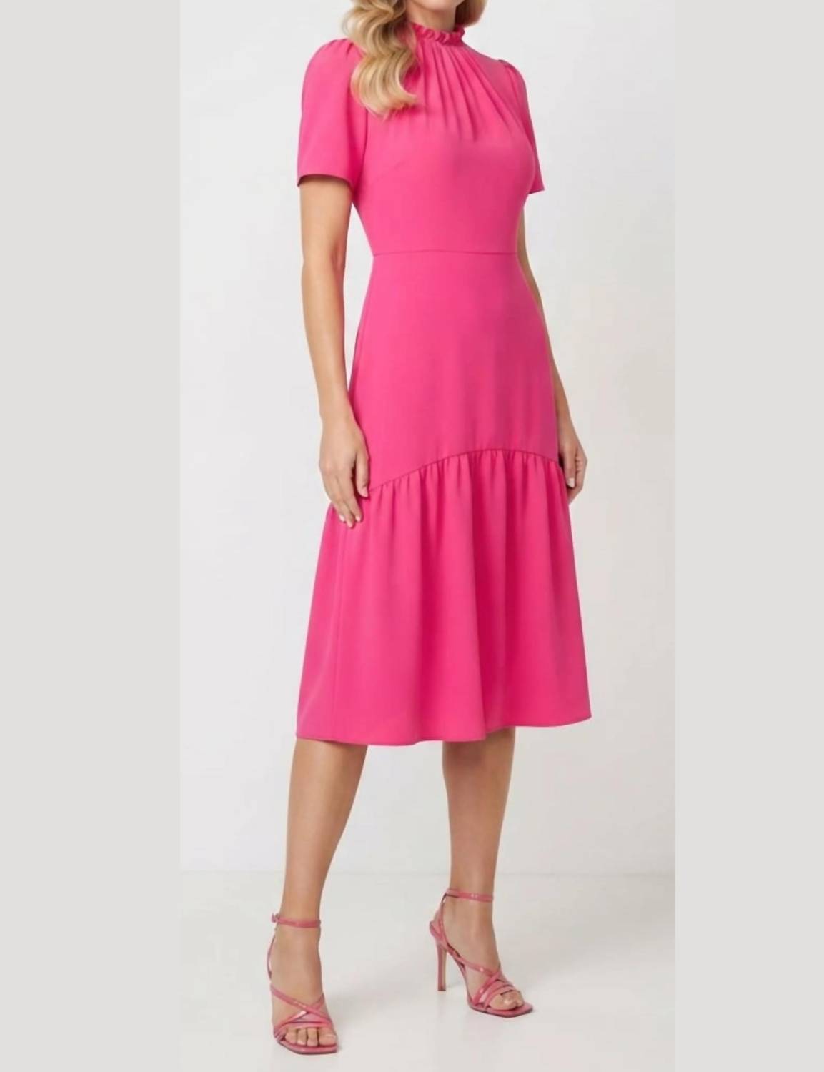 Maggy London - Ruffle Mock Neck Midi Dress