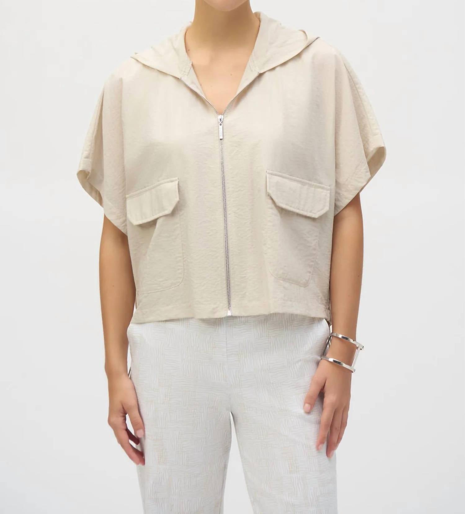Joseph Ribkoff - Nylon Hooded Short Sleeve Boxy Jacket