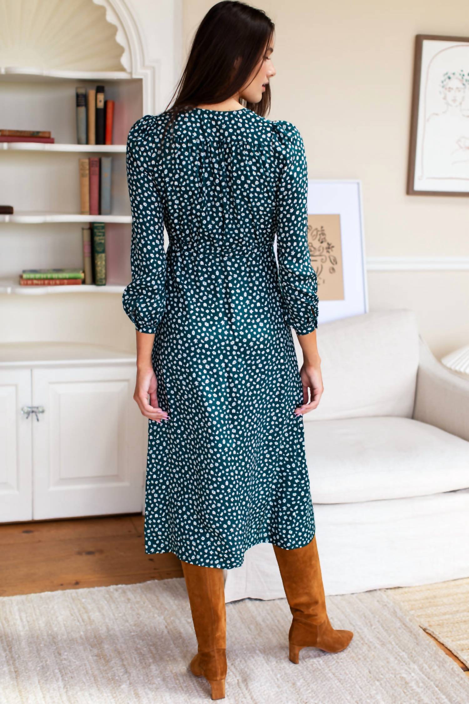 EMERSON FRY May Button Front Dress in marguerite daisy forest - women's dress - detail view