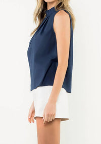 Thml - Pleated Mock Neck Linen Sleeveless Top