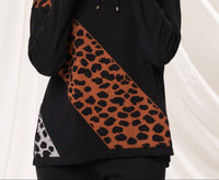 Angel Apparel Animal Print Knit Cowl Neck Top in black multi - women's shirt