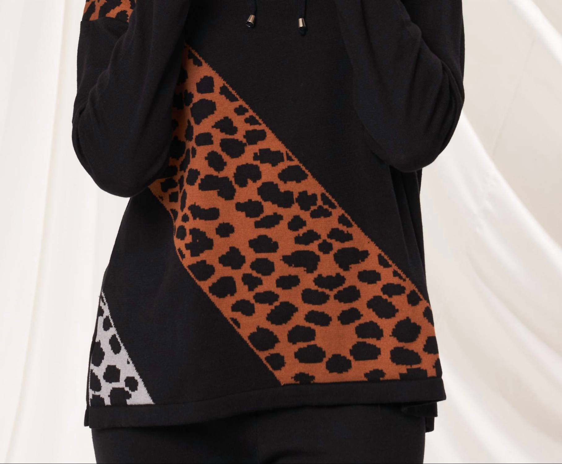 Angel Apparel Animal Print Knit Cowl Neck Top in black multi - women's shirt