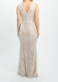 Frank Lyman Sequin Maxi Dress in nude silver - women's dress - alternate view