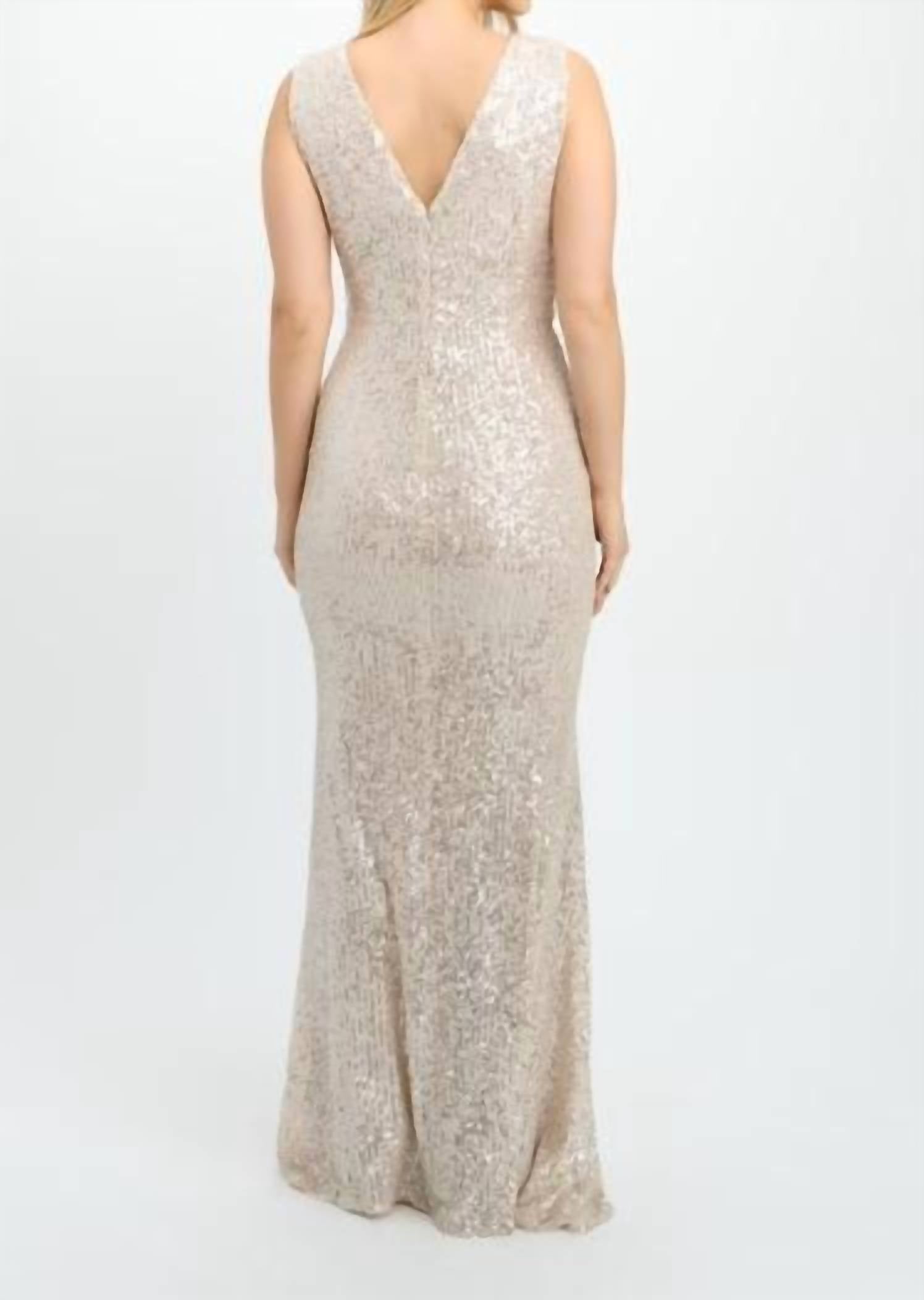 Frank Lyman Sequin Maxi Dress in nude silver - women's dress - alternate view