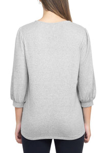Tint & Shadow - Crew Neck Front Ruffle Detail Knit Top