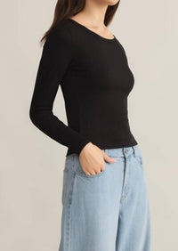 Z Supply Women's Infinity Fitted Long Sleeve Top in black - women's long sleeve top - alternate view