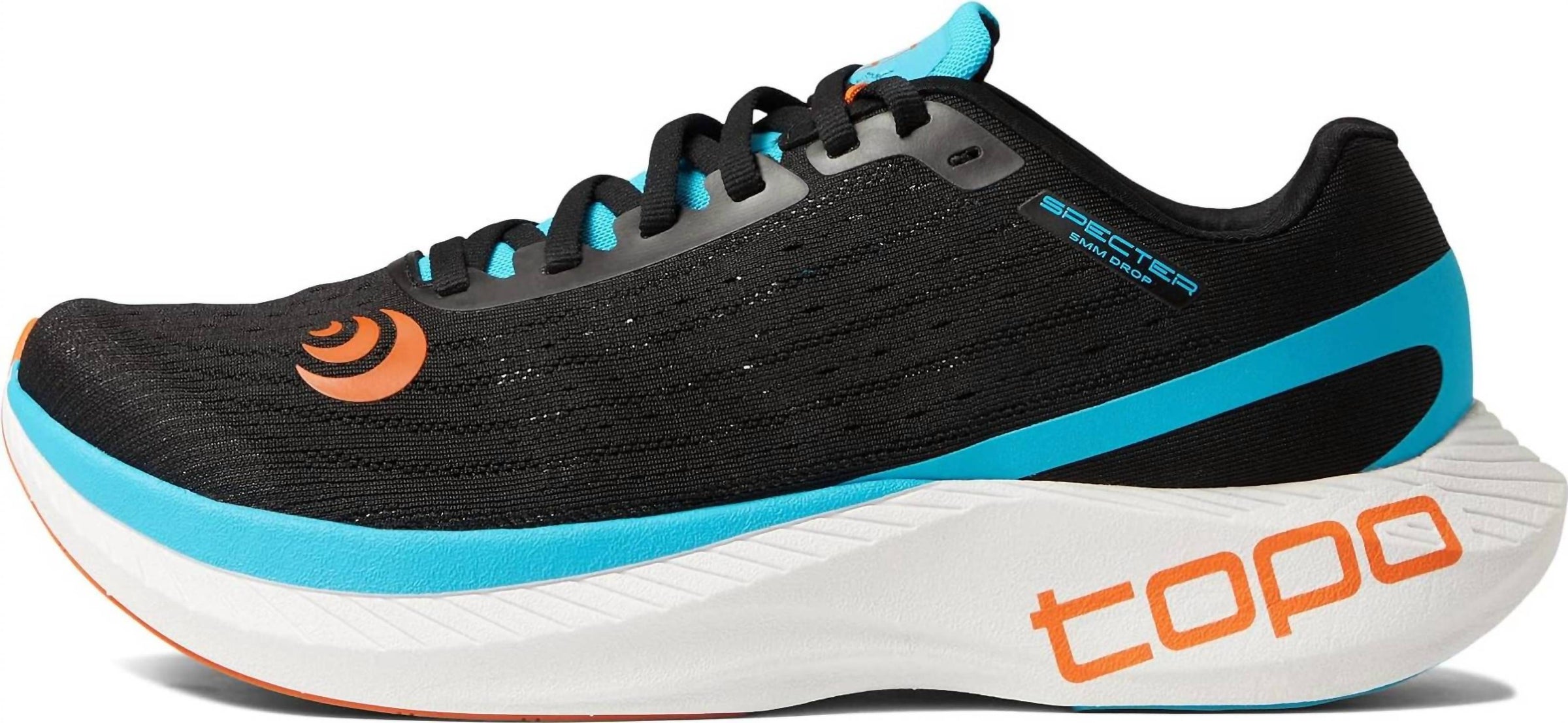 Topo Athletic Men's Specter Running Shoe in black blue - men's shoe - detail view