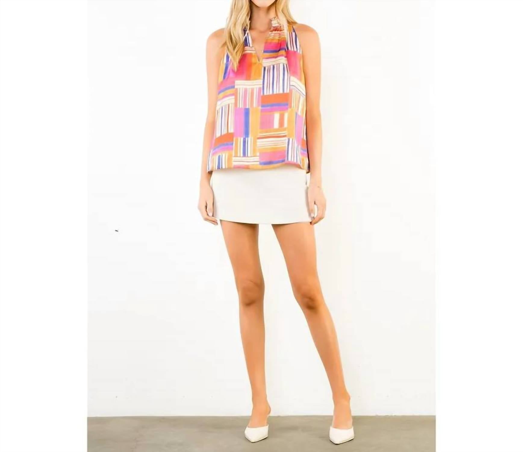 Thml - Sleeveless Ruffled Neck Pattern Top