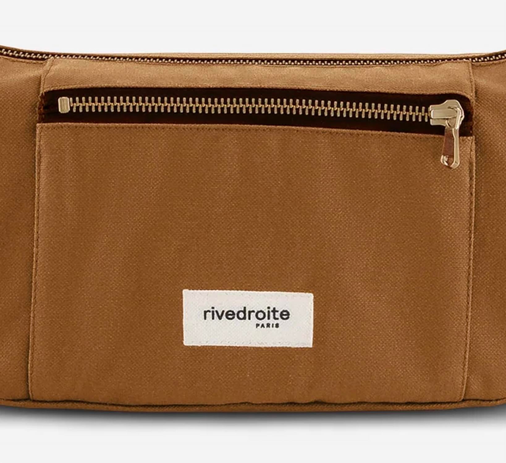 Rivedroite Paris Women's Charlot Micro Waxed Canvas Handbag in hazelnut - women's bag - detail view