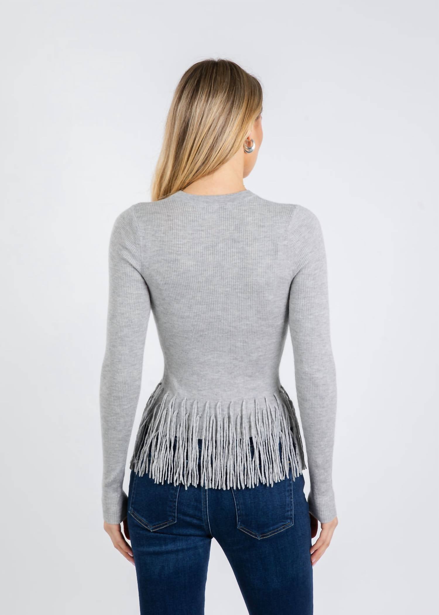 Autumn Cashmere Tiered Fringe Cashmere Rib Sweater in silver - women's sweater - detail view
