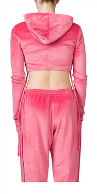 Cropped Zip Up Velour Hoodie