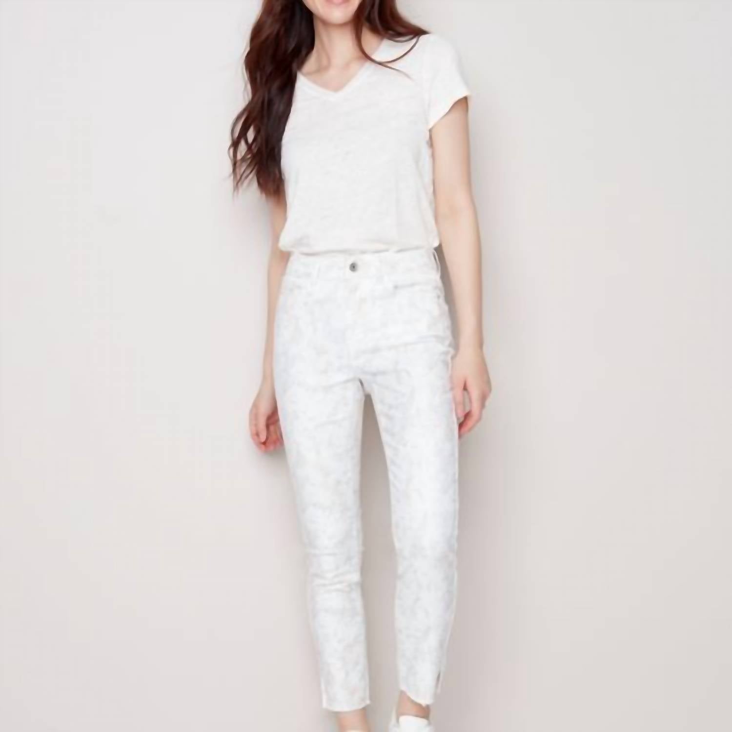 Charlie B - Printed Twill Pant With Hem Slit