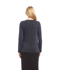 Karen Kane Long Sleeve Metallic Knit Side-Tie Top in navy - women's long sleeve top - alternate view