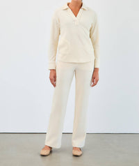FDJ Cord popover with collar Top in cream - women's long sleeve top