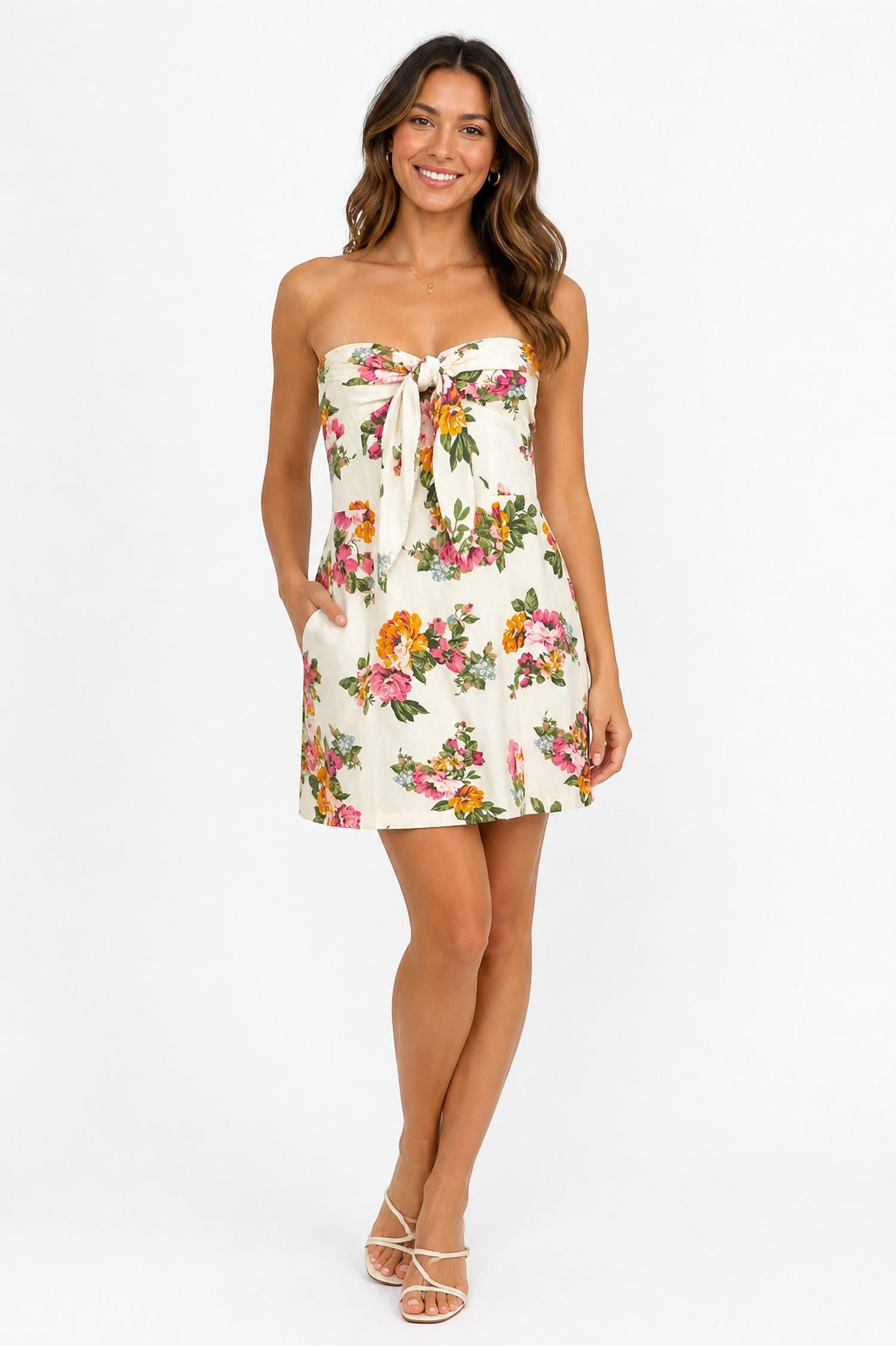 Olivaceous - STRAPLESS FRONT TIE MINI DRESS