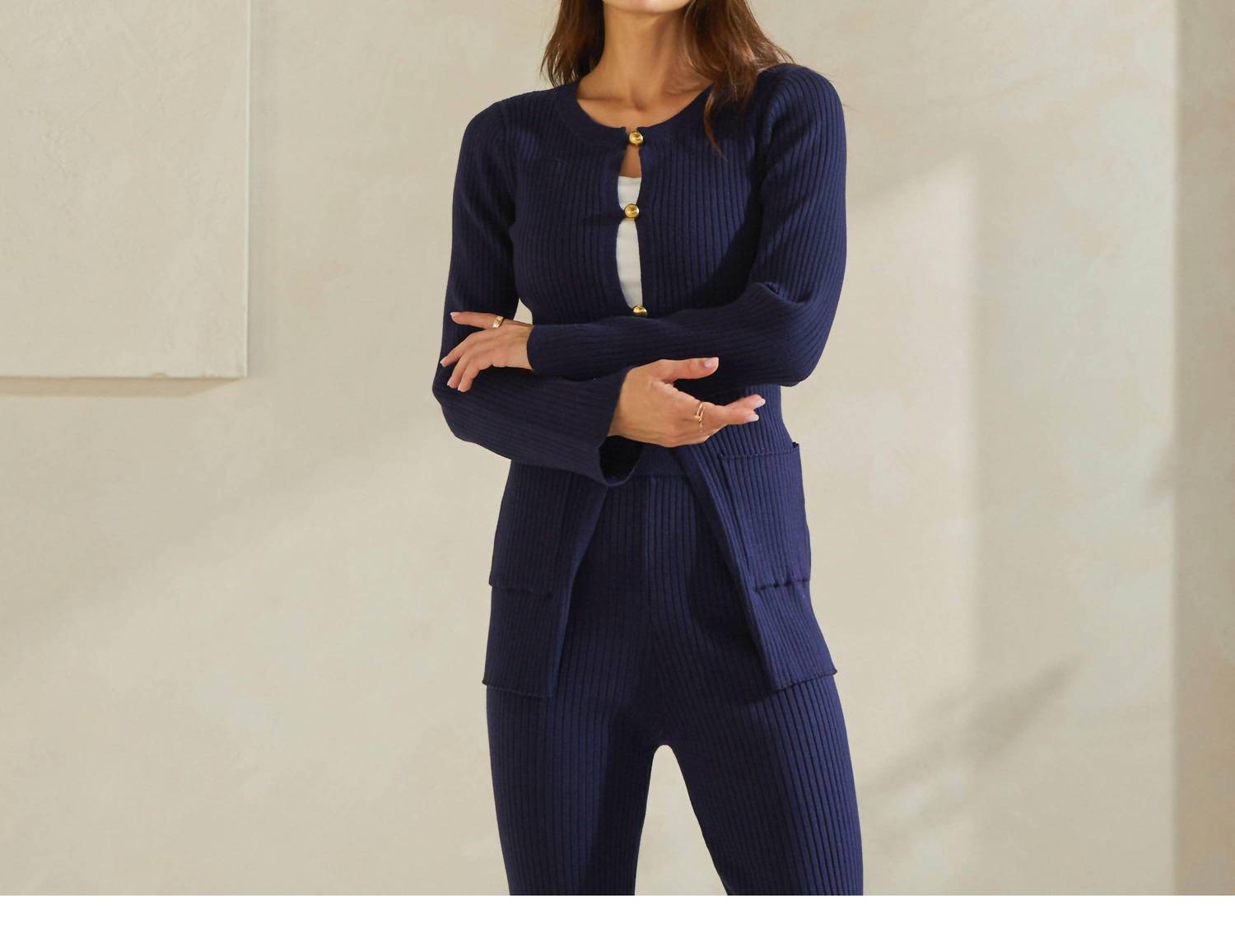 ABLE Button Front Sweater Top & Pants Set in blue - women's pants - view 5