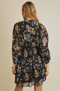 Gilli - Surplice Shirring 3/4 Sleeve Floral Dress - Plus