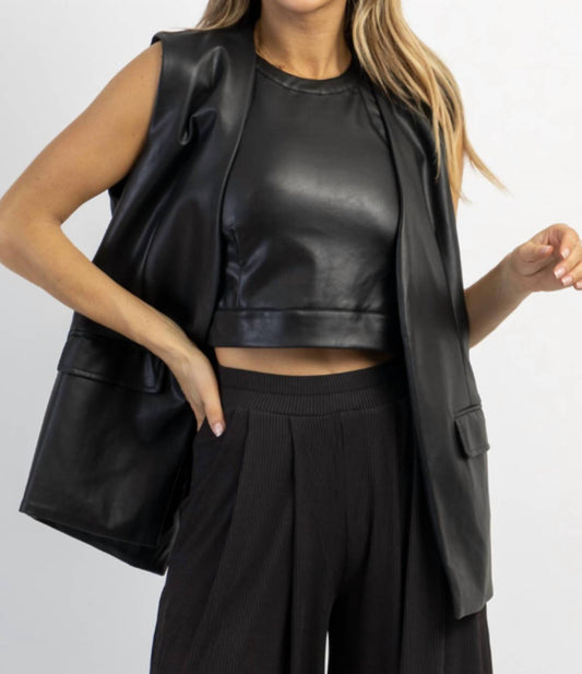 LACI LEATHER HALTER CROP AND VEST SET