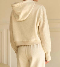 SKIES ARE BLUE Avery Hoodie Sweater in oatmeal - women's top - detail view