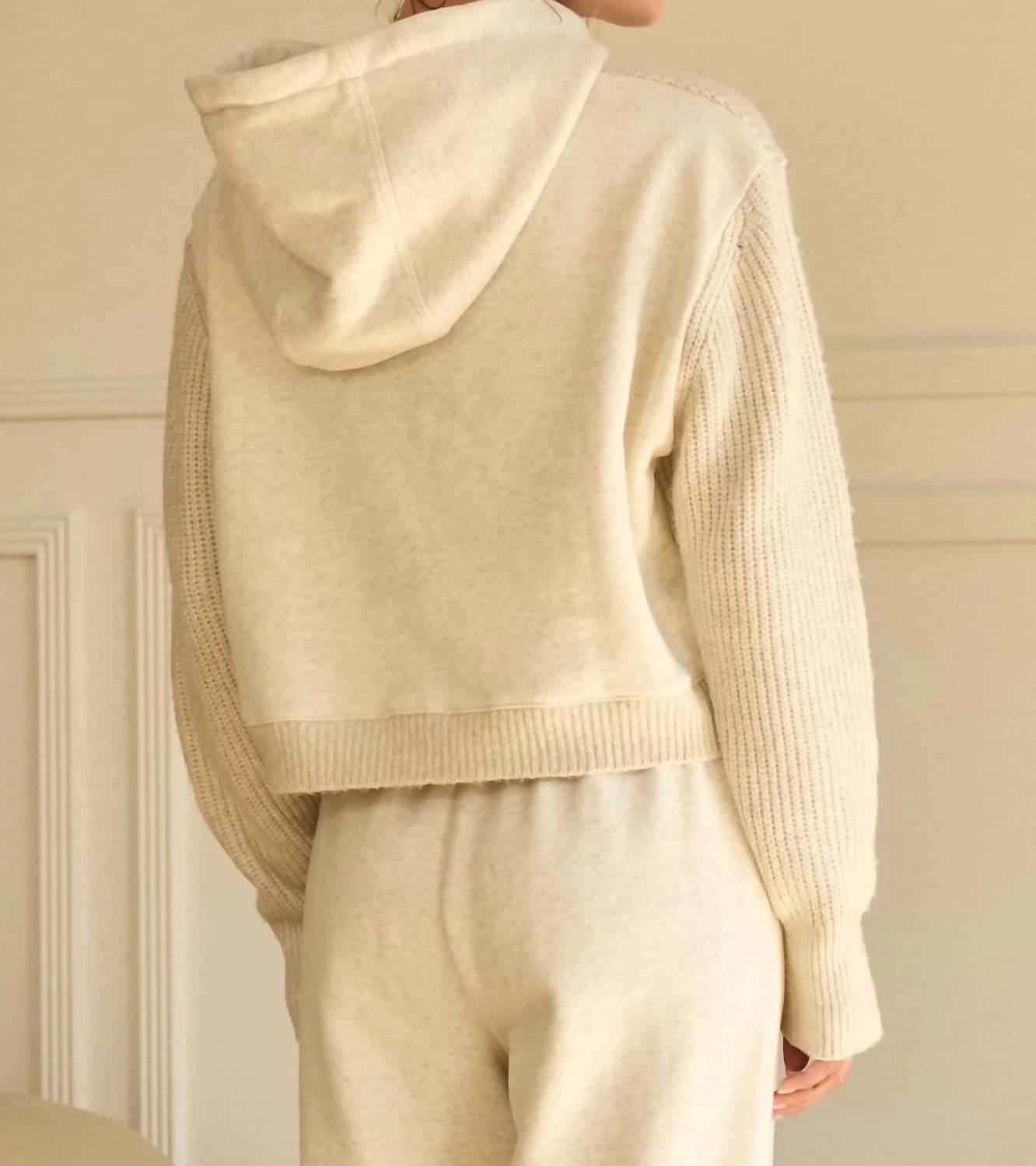 SKIES ARE BLUE Avery Hoodie Sweater in oatmeal - women's top - detail view