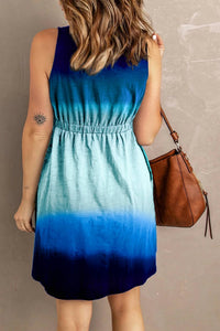 Double Take - Scoop Neck Buttoned Sleeveless Magic Mini Dress