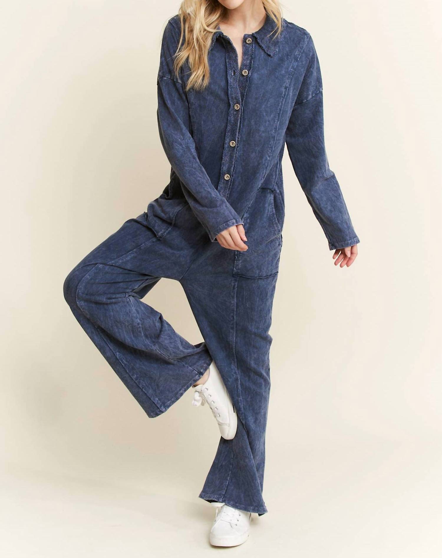 J.Her - Mineral Wash Button Down Collar Onesie Jumpsuit
