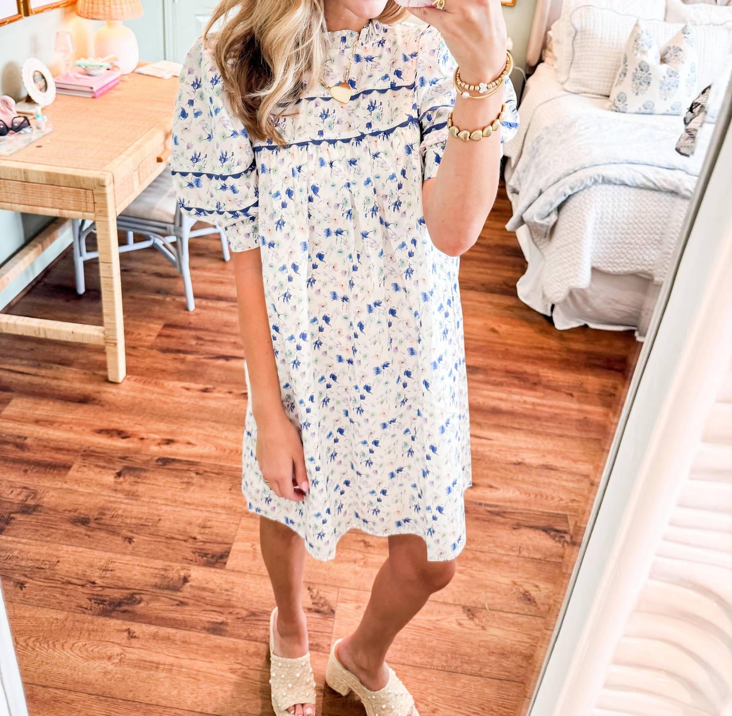 Meet Me In Santorini - Aegean Bloom Short Sleeve Dress