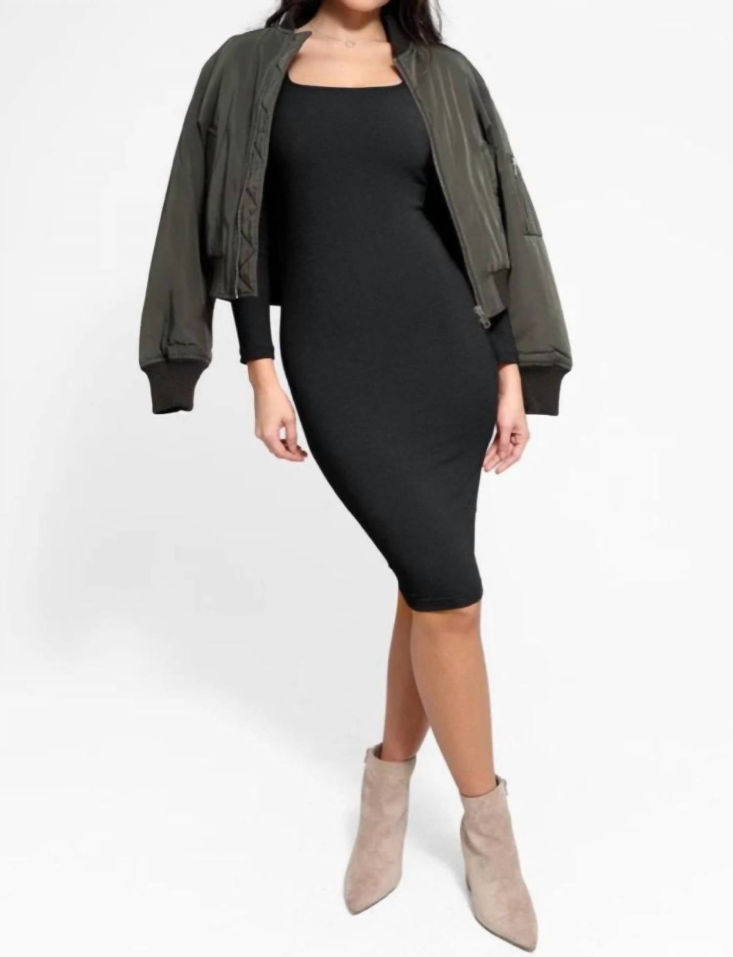 Popilush - Shapewear Long Sleeve Midi Dress