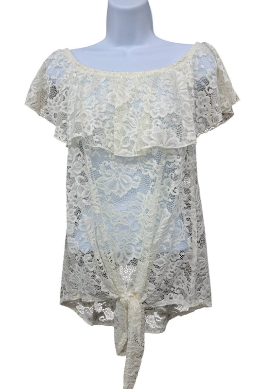 Cy Fashion - Cold Shoulder Lace Self-tie Top
