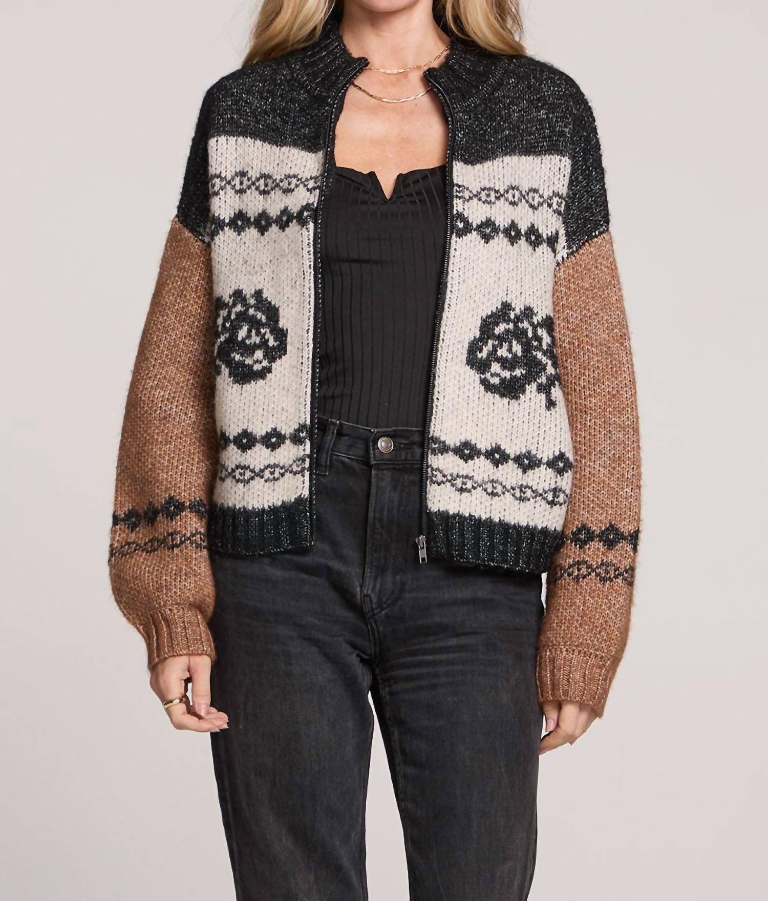 Saltwater Luxe - Zip Up Rose Printed Cardigan