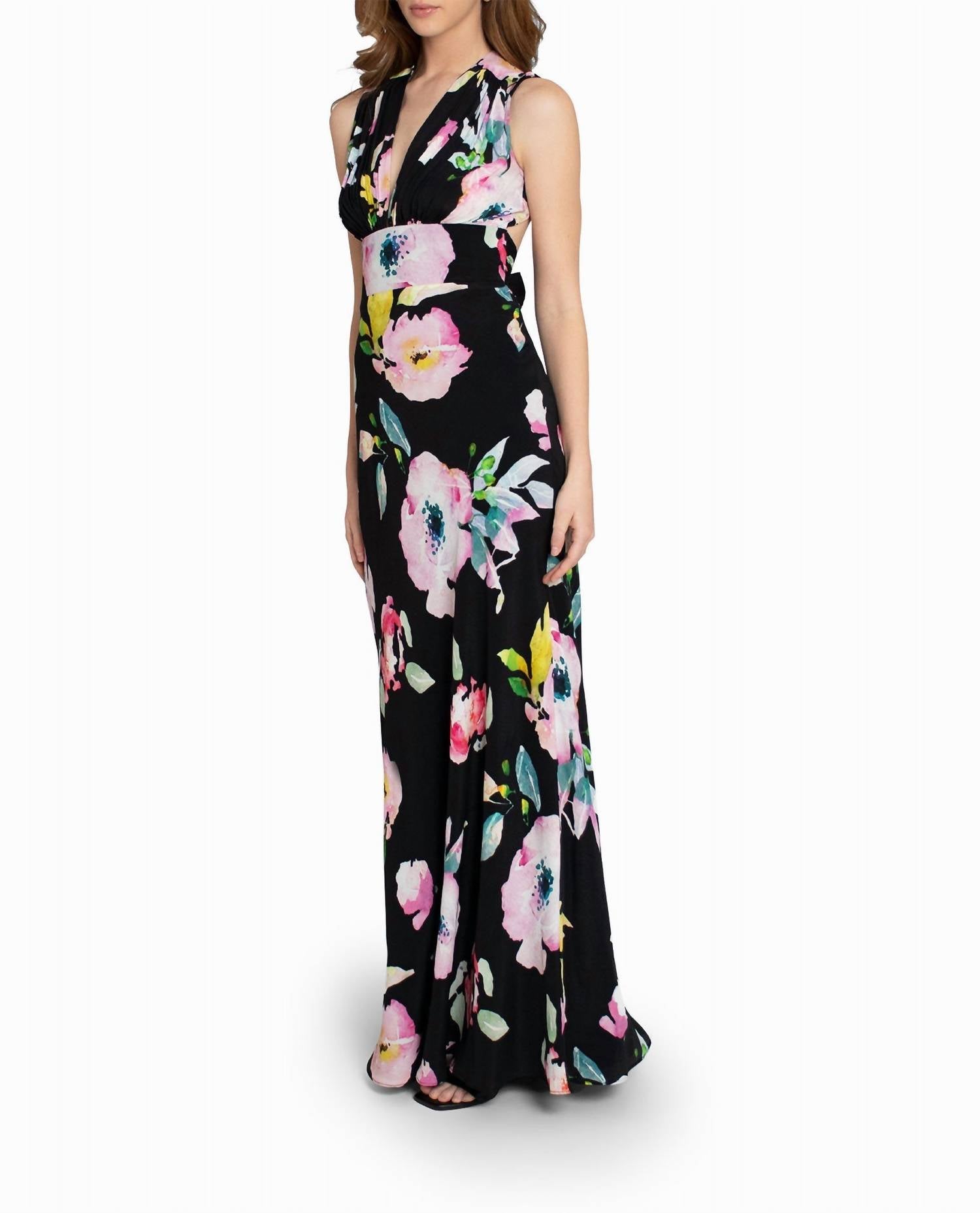 Nicole Miller - Silk Plunge Open Back Gown