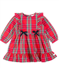 RuffleButts Kid's Tis The Season Ruffle Dress in red - kids' dress - detail view