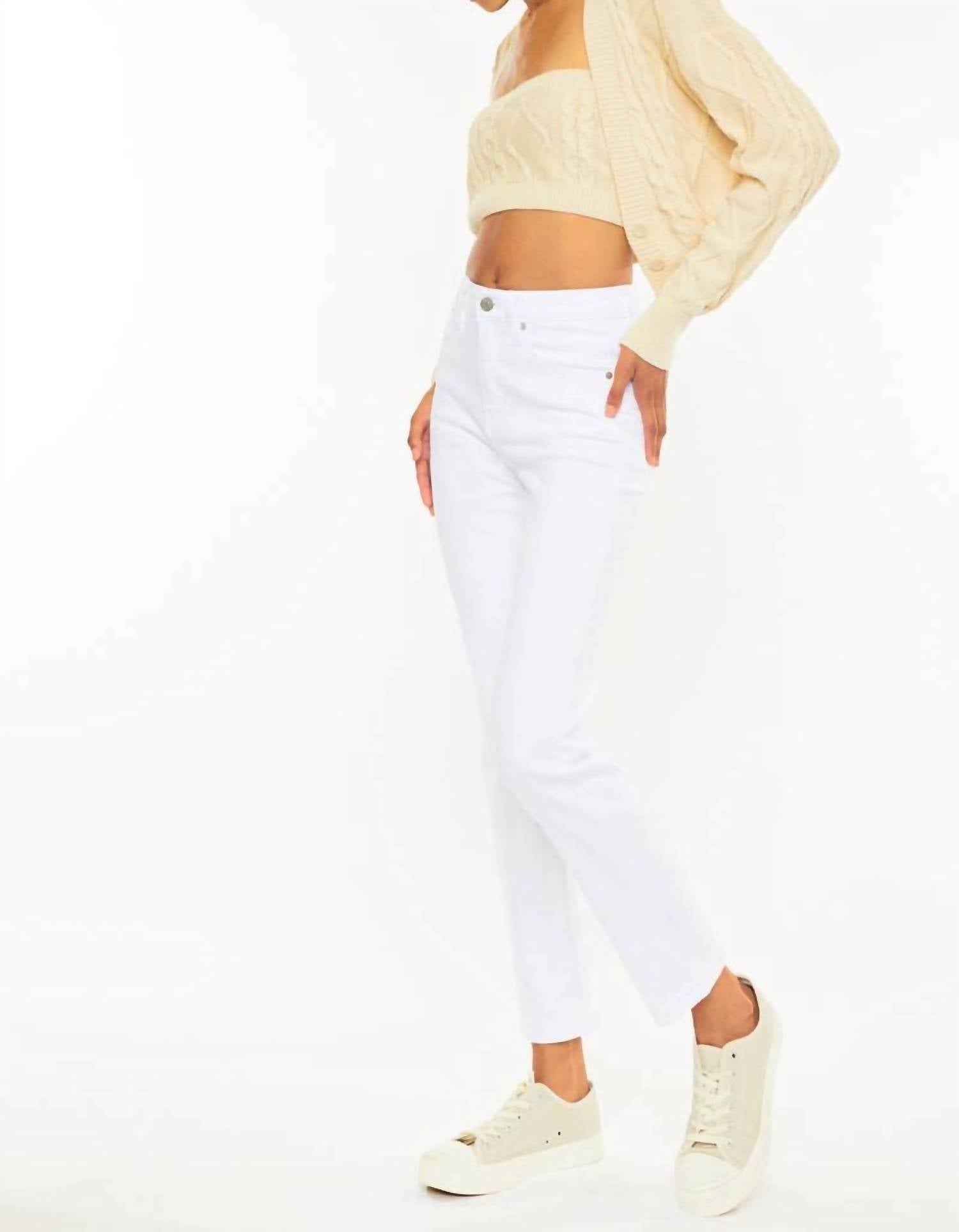 KanCan High Rise Slim Straight Jeans in white - women's jeans - detail view