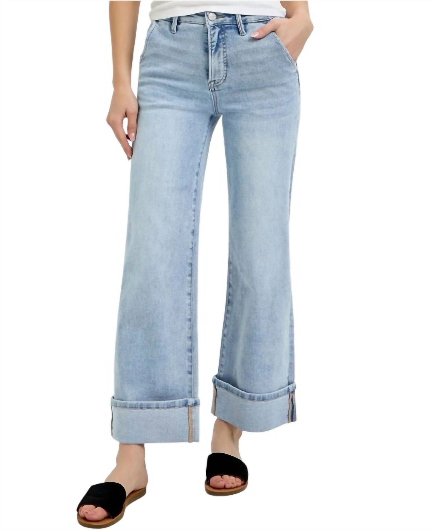 Risen - High Rise Ankle Wide Leg Cuff Jeans