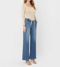Vervet By Flying Monkey - High Rise Waist Tie Twist Wide Jeans