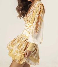 LEAFS PLEATED SHORT DRESS
