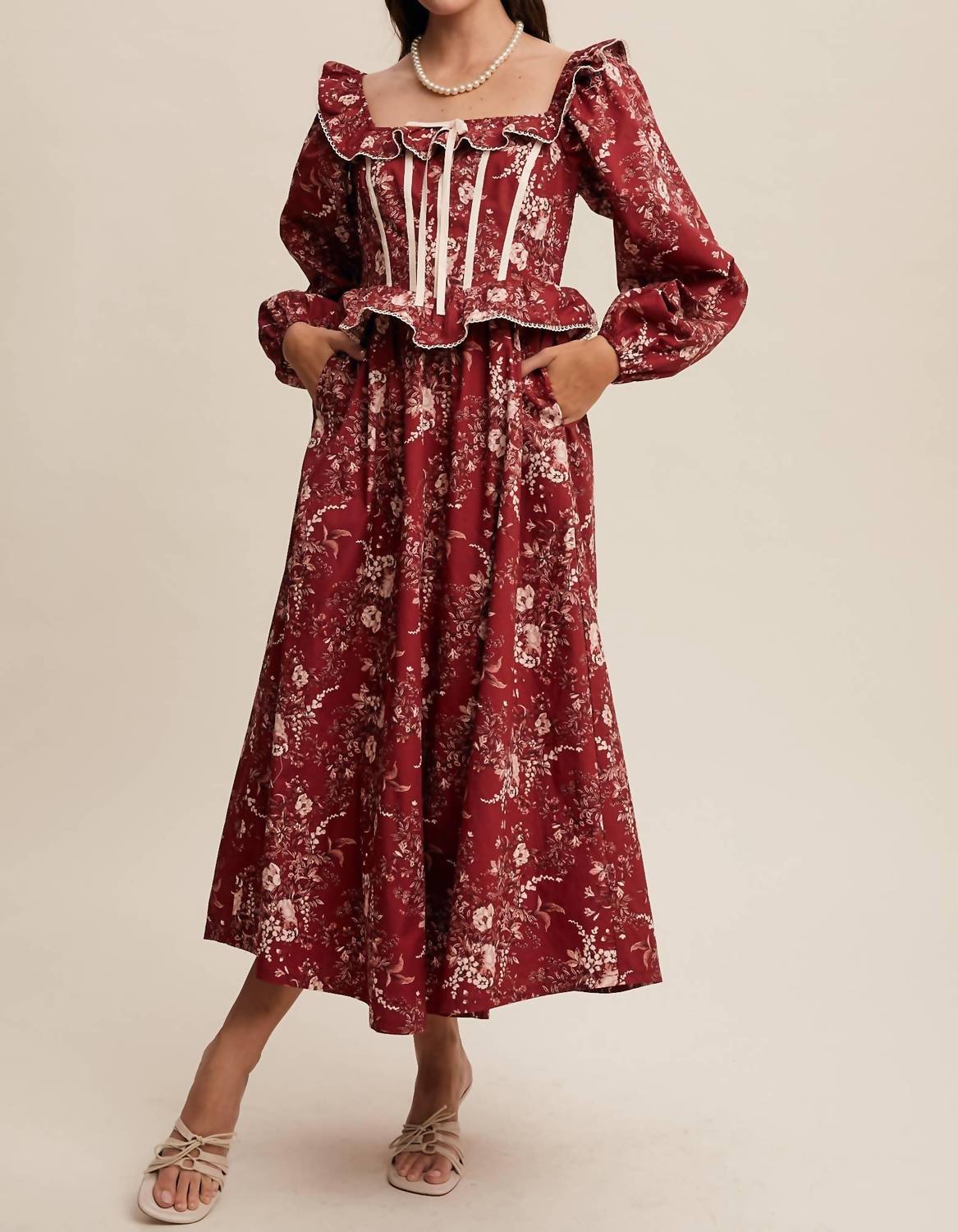 Listicle - Floral Corset Ruffle Midi Dress