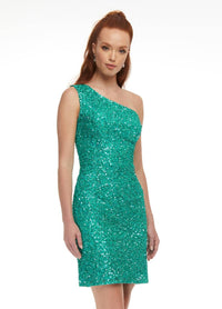 Ashleylauren - Beaded Asymetrical Lace-up Back Cocktail Dress