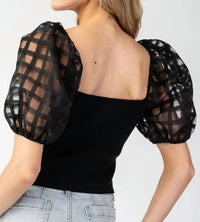 Ee:Some - Mesh Puff Sleeve Top