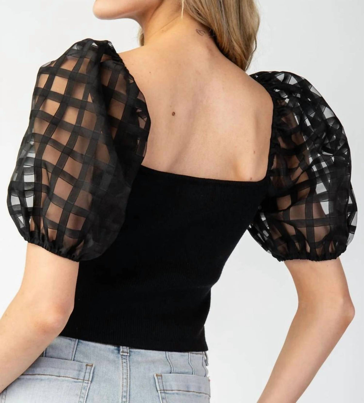 Ee:Some - Mesh Puff Sleeve Top