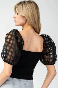 Ee:Some - Mesh Puff Sleeve Top