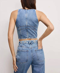 Good American - Studded V-neck Denim Vest