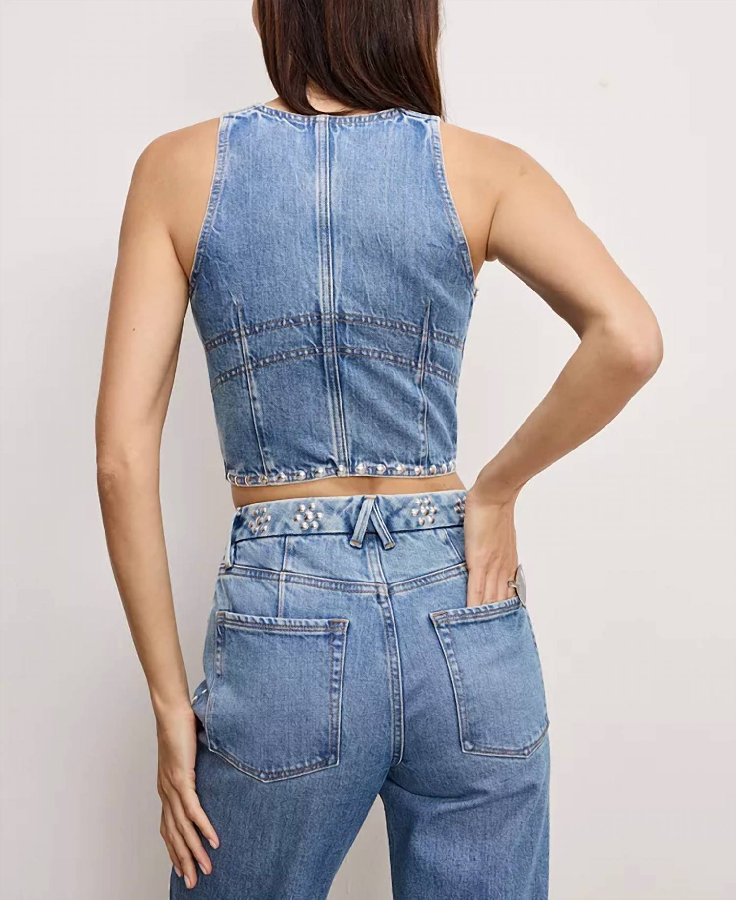Good American - Studded V-neck Denim Vest
